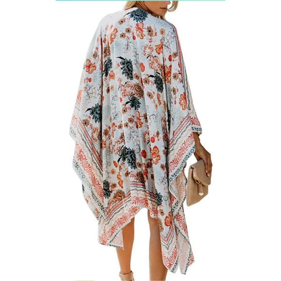 ποΈ Kimono Boho Chiffon Floral Beach Cover up - Picture 2 of 7